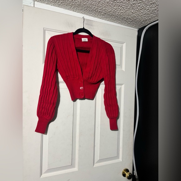 Wilfred Red Ribbed Cardigan - Picture 2 of 7